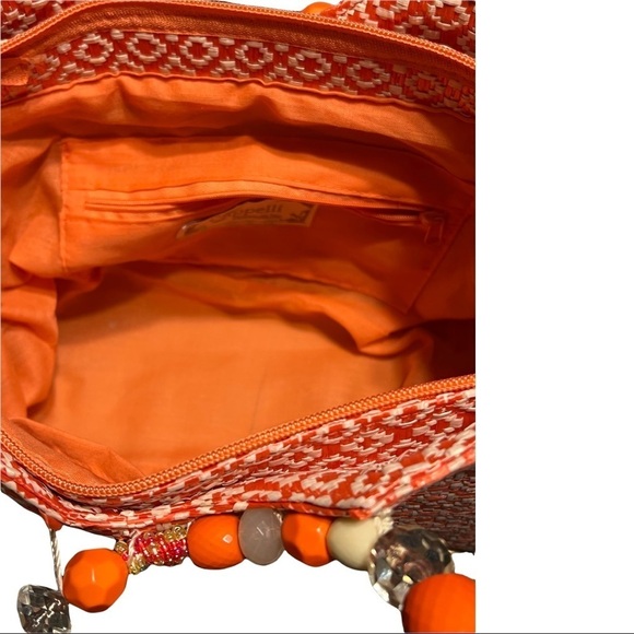 Capelli Woven Straw Beaded Handbag Handle Boxy Beach Weekend Spring Fashion Logo - Picture 5 of 7